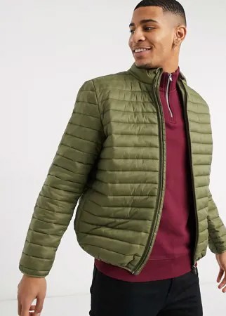 Стеганая куртка цвета хаки с подкладкой и воротником-стойкой ASOS DESIGN-Зеленый