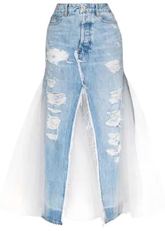 UNRAVEL PROJECT джинсовая юбка с прорезями и вставками из тюля