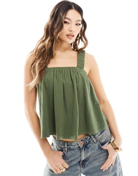 Топ Asos Design Strappy Tie Back Smock, хаки