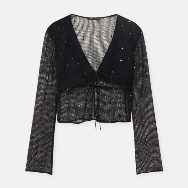 Блуза Pull&Bear Mesh With Sequinned Detail, черный