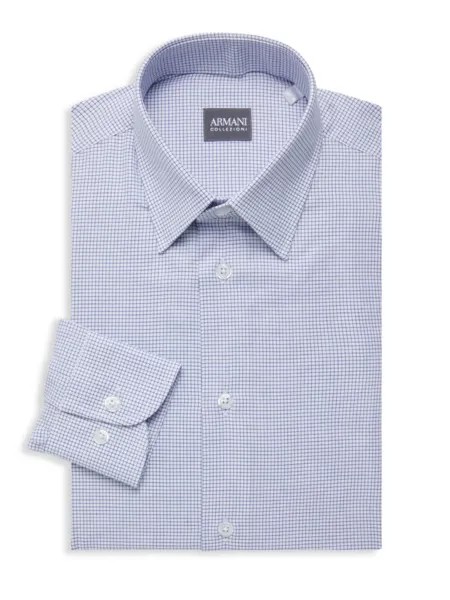 Классическая рубашка узкого кроя в клетку с графичным принтом Armani Collezioni, синий