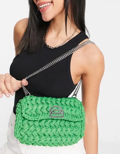 Зеленая трикотажная сумка через плечо с металлической фурнитурой ASOS DESIGN-Зеленый цвет