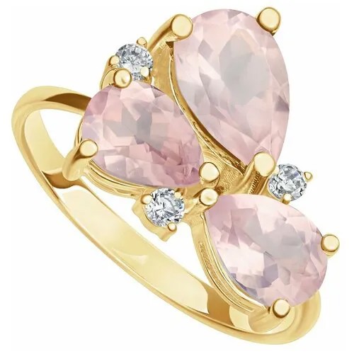 Серебряное кольцо с натуральным розовым кварцем - коллекция Капель / покрытие Желтое Золото (размер 20,5)