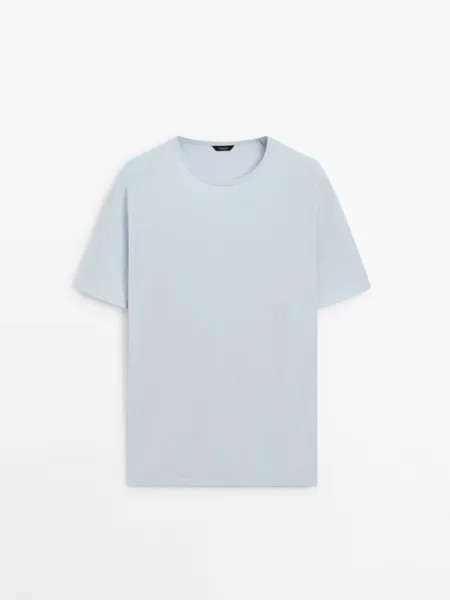 Хлопковая футболка с короткими рукавами Massimo Dutti, голубой