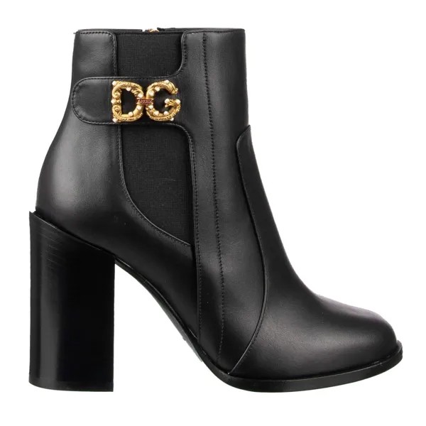Кожаные ботинки DOLCE - GABBANA JANE с жемчугом Брошь DG Amore Черный 09353