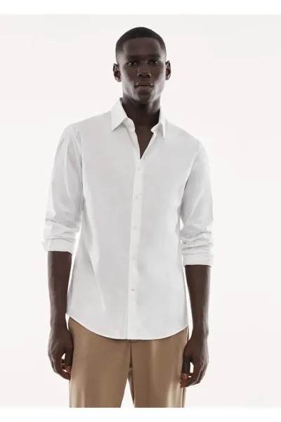 Хлопковая рубашка Slim Fit стрейч Mango, синий