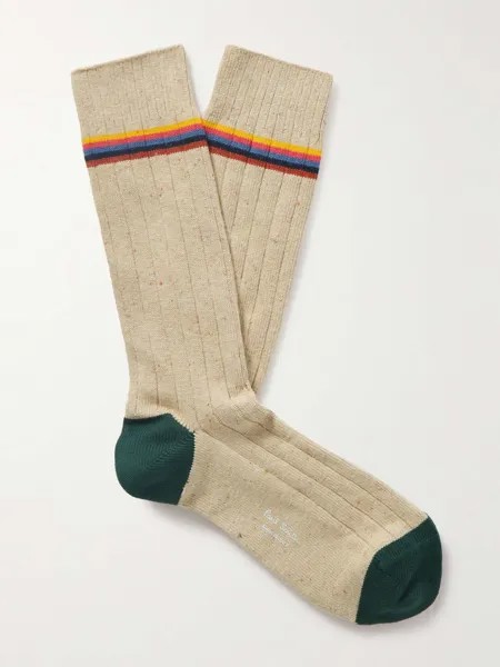 Полосатые носки Ulysses из смесового хлопка в рубчик PAUL SMITH, бежевый