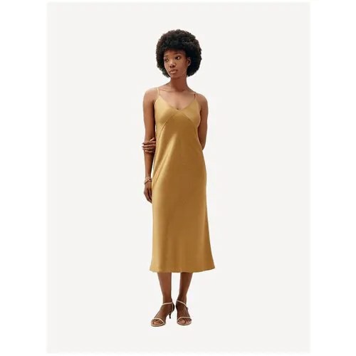 Платье-комбинация Latrika, в бельевом стиле, полуприлегающее, миди, размер S, золотой