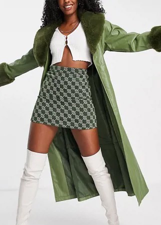 Зеленая вельветовая мини-юбка с принтом Reclaimed Vintage Inspired-Зеленый цвет