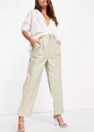 Кожаные свободные брюки бежевого цвета с отделкой швами ASOS EDITION-Светло-бежевый цвет