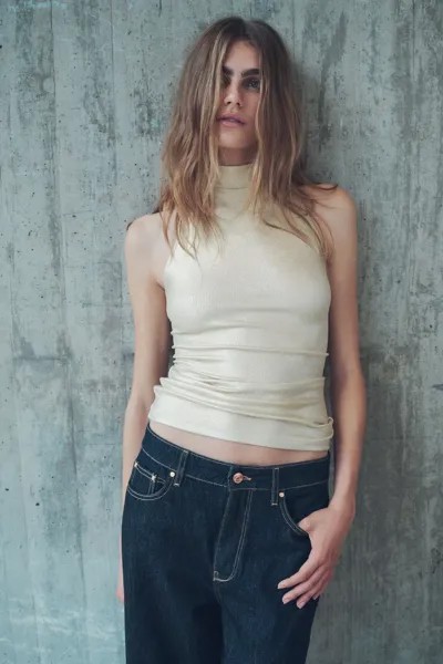 Топ из фольги в ребрику ZARA, золотой