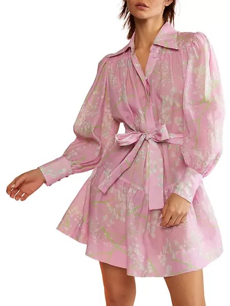Платье-рубашка с поясом и цветочным принтом Cynthia Rowley, светло-розовый