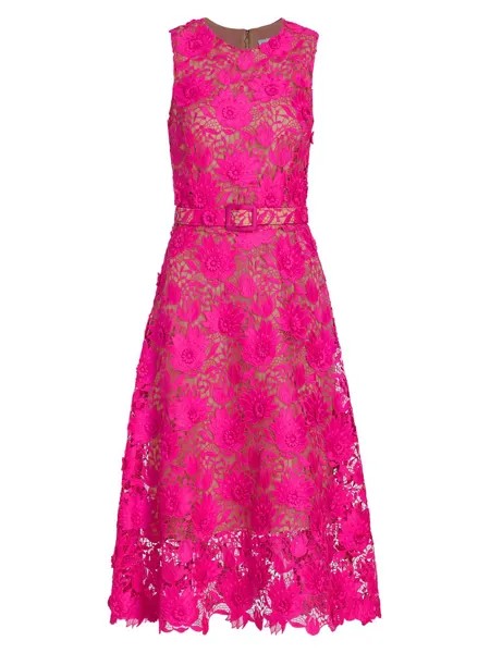 Кружевное платье из гипюра Water Lily Oscar de la Renta, фуксия