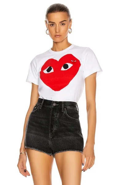 Футболка Comme des Garçons Cotton Red Heart Emblem, белый