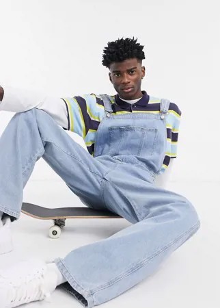 Выбеленный джинсовый комбинезон свободного кроя ASOS DESIGN-Голубой