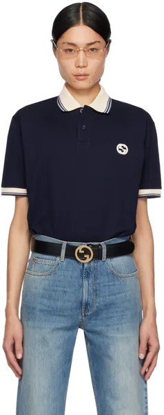 Темно-синяя футболка-поло с блокировкой G Gucci