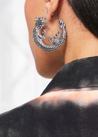 Серебристые серьги-кольца с дизайном в виде драконов ASOS DESIGN-Серебряный