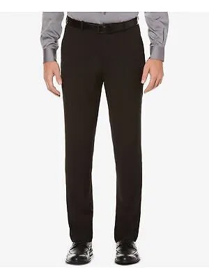 PERRY ELLIS Мужские черные брюки с плоской передней частью, облегающие брюки, устойчивые к морщинам, талия 36