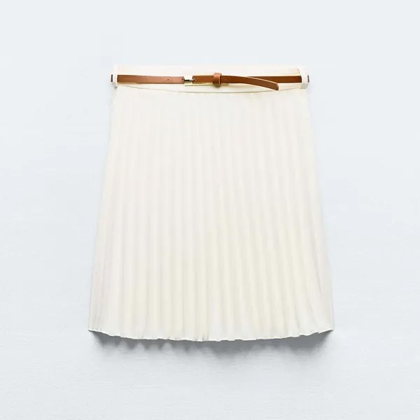 Юбка-мини Zara Pleated With Belt, белый