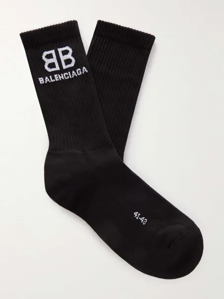 Носки в рубчик с жаккардовым логотипом и хлопком BALENCIAGA, черный