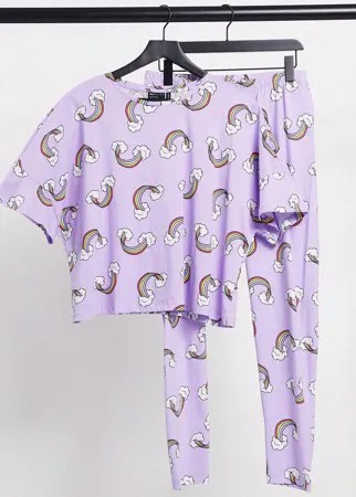 Сиреневый пижамный комплект из футболки и леггинсов с принтом радуги ASOS DESIGN-Фиолетовый цвет