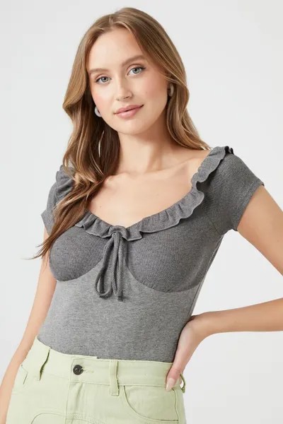 Боди в рубчик с оборками Forever 21, серый