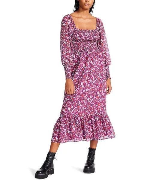 Платье Betsey Johnson Wildflower Ditsy Smocked Printed Chiffon Midi, цвет Magenta