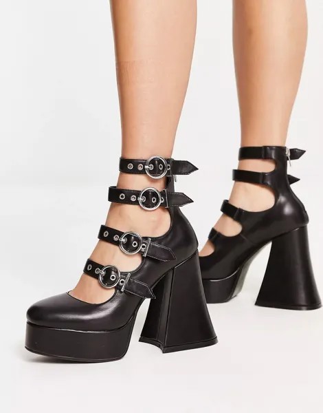 Ботинки Lamoda Interstellar Flared Platform Heels With Buckle And Metal Hardware, черный