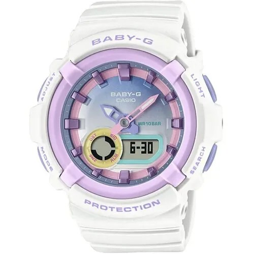 Наручные часы CASIO Противоударные японские женские наручные часы Casio Baby-G BGA-280PM-7A с гарантией, белый, фиолетовый