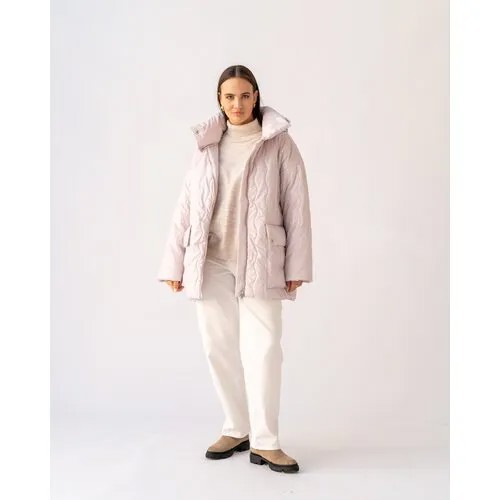 Куртка  Modress демисезонная, удлиненная, силуэт свободный, капюшон, карманы, размер 62, розовый