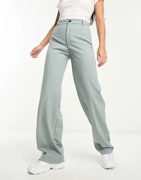 Pull&Bear строгие прямые брюки с завышенной талией бледно-голубого и серого цвета