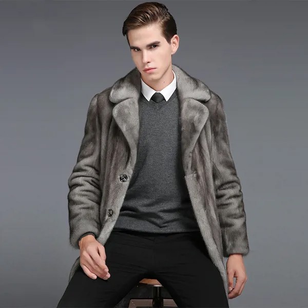 Мужское меховое пальто, роскошное Норковое Пальто, женская зимняя куртка, длинная меховая парка, мужское цельное пальто из искусственной норки