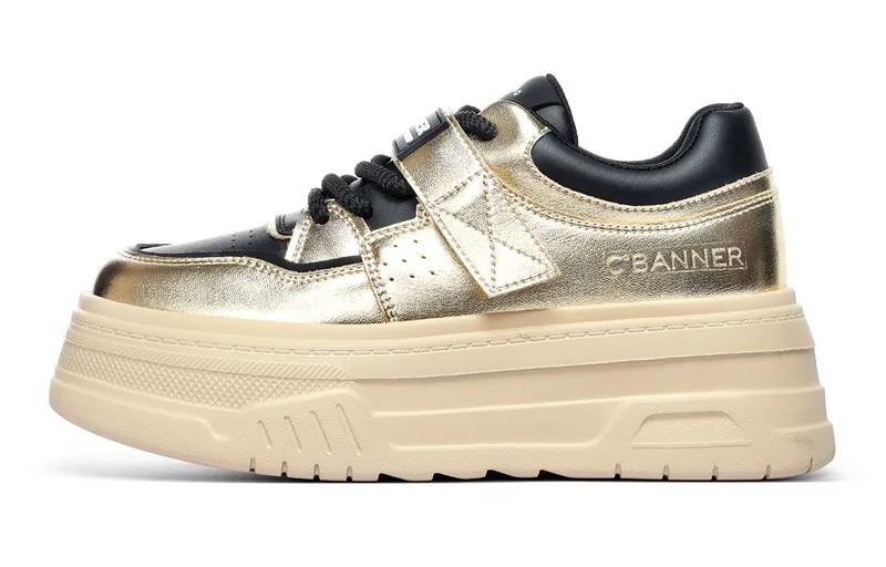 Кроссовки C°BANNER Skateboarding Shoes Women's Low-top Black/Gold, черный/золотой