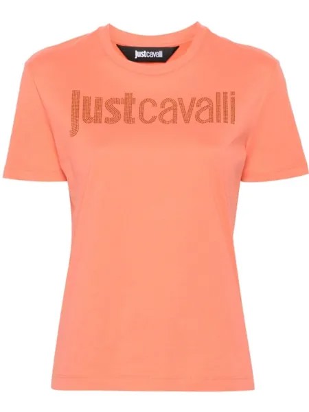 Just Cavalli футболка со стразами и логотипом, оранжевый