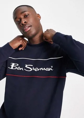 Свитшот с круглым вырезом и двухцветным логотипом на вставке Ben Sherman-Темно-синий