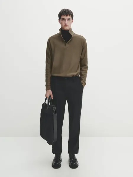 Рубашка-Поло из фактурного смесового хлопка Massimo Dutti, зеленый