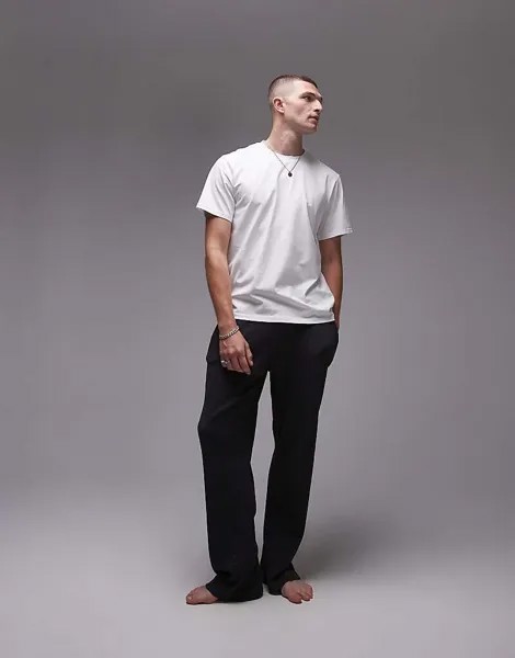 Прямые джоггеры графитового вафельного цвета и белая футболка Topman