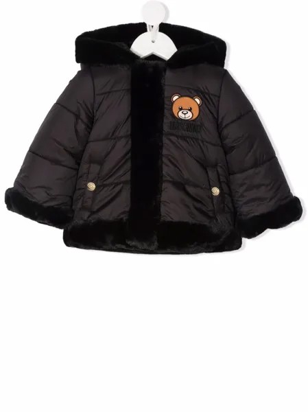 Moschino Kids пуховик с искусственным мехом