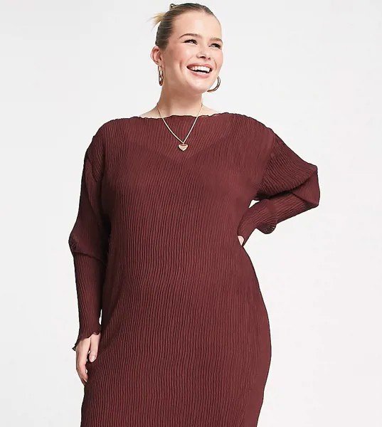 Плиссированное платье мини винного цвета ASOS DESIGN Curve-Красный
