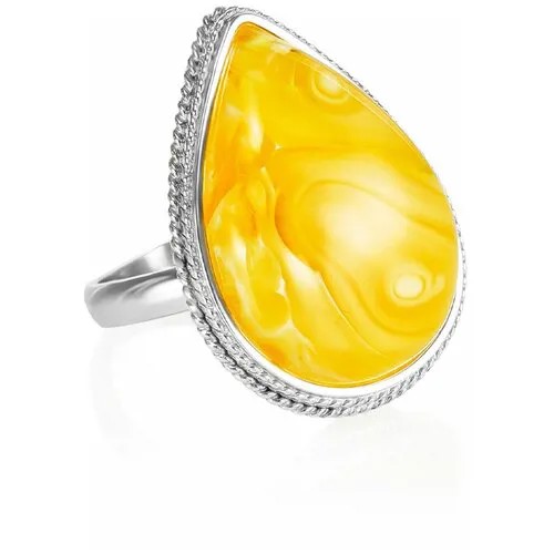 Amberholl Серебряное кольцо «Глянец» со вставкой из медового янтаря в форме капли