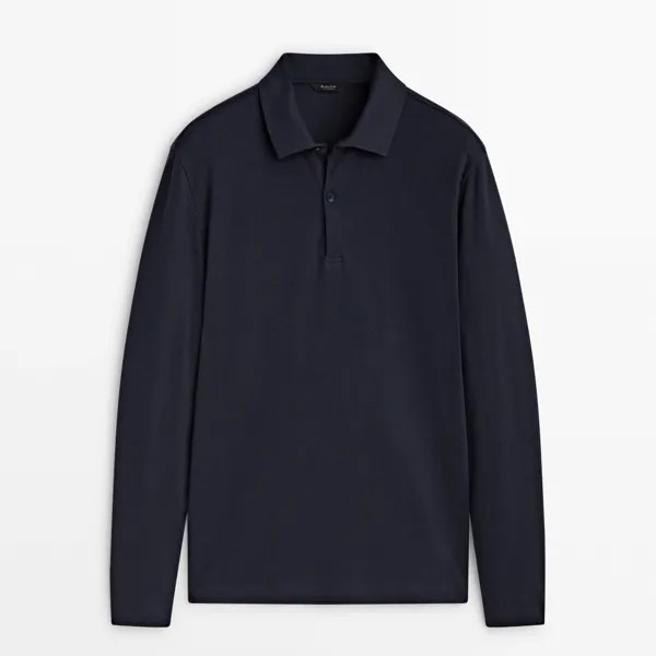 Лонгслив Massimo Dutti Microtextured Cotton, темно-синий