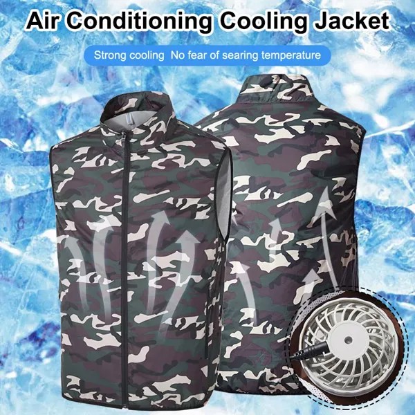 Летняя жилетка для кондиционирования воздуха, Крутое пальто с 2 вентиляторами с питанием от USB, уличный солнцезащитный жилет, поддержка прям...