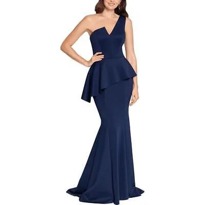 Женское темно-синее вечернее платье на одно плечо с баской Betsy - Adam 12 BHFO 5020