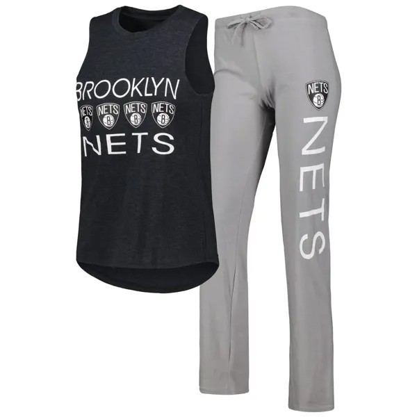 Женский комплект Concepts Sport, серая/черная майка и брюки Brooklyn Nets Team, комплект для сна
