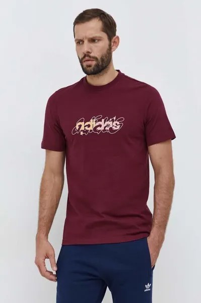 Хлопковая футболка adidas, гранат
