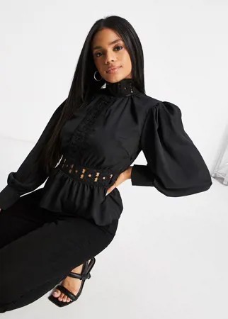 Черная блузка с кружевными вставками Parisian-Черный цвет