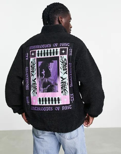 Черный oversized-свитшот из искусственного меха с короткой молнией ASOS DESIGN-Черный цвет