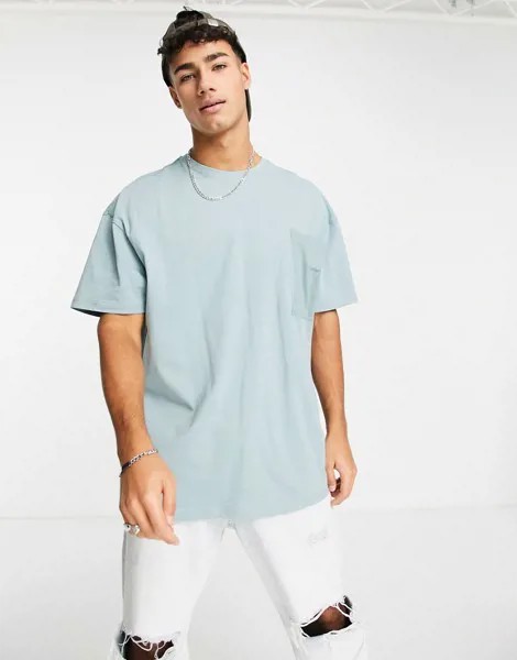 Серовато-голубая oversized-футболка с большим карманом Threadbare-Голубой