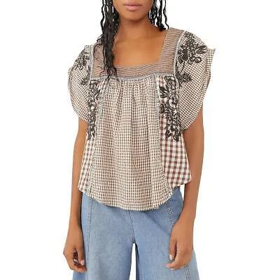 Женская хлопковая блузка с квадратным вырезом и вышивкой Free People BHFO 3974