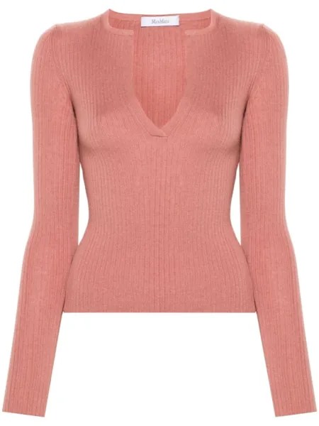 Max Mara джемпер в рубчик с V-образным вырезом, розовый